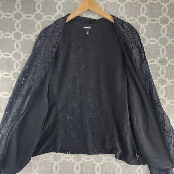 Torrid Black Lace Open Front  Long Sleeve Blazer Women's 4X - Picture 3 of 11